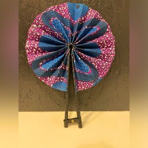 Vibrant African Print Handmade Fan Faux Leather Handles w/Button Closure Sturdy